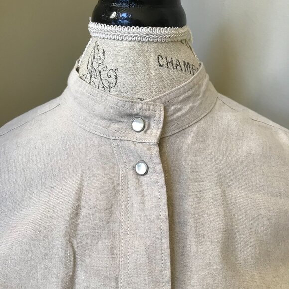 Isabel Marant Nauru Button Down Top Shirt Womens 34 Tan 2 US Linen Long Sleeve - Picture 5 of 12
